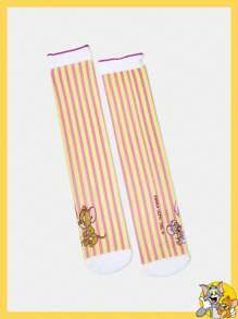 TOM & JERRY X SHEIN 1 Pair Women Cute Cartoon And Striped Pattern Mid-Calf Socks - Multicolor - View 4