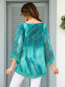 Plus Size Elegant Commuter Tie-Dye Print Top - Multicolor - View 4