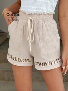 Easowa Old Money Style Women Spring/Summer Drawstring Waist Khaki Cropped Pants For Women Boho Women Clothing - Khaki - View 5