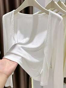 Airaco 女士时尚休闲纯色简约浪漫长袖开衫 - 白色 - 查看 2