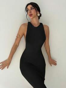 Firerie 波西米亚风女式露背修身奶油色纯色针织毛衣裙，优雅性感度假太阳裙