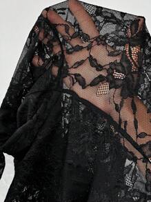 Firerie Plus Size Women's Lace Sheer Long Sleeve Top, Going Out - Black - View 13