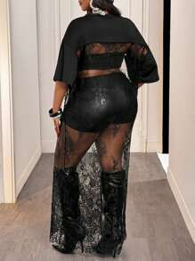 Slaydiva Đầm jersey thể thao thường ngày phong cách đường phố Xuân Hè 2026, chất liệu ren xuyên thấu gợi cảm, họa tiết số màu đen, cỡ lớn. - màu đen - Xem 2