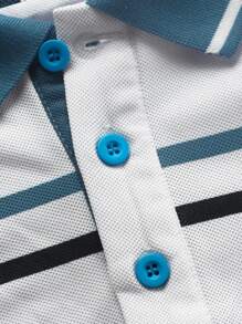 Manfinity Homme Chemise polo à manches courtes rayée décontractée pour hommes, chemise polo blanche et bleue pour hommes, chemise polo d'été pour hommes, chemise polo rayée pour hommes, chemise de golf pour hommes, chemise polo décontractée pour hommes. Un excellent cadeau pour un petit ami ou un mari. - Blanc - Voir 3