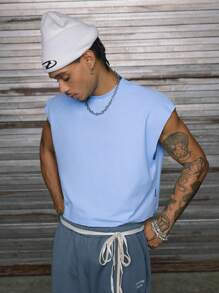 AXEPEAK Camiseta sin mangas de cuello redondo suelta y estampada, inspirada en el estilo urbano, surtido de tallas para hombre