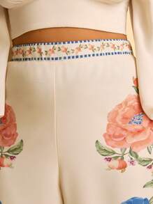 CAJUNI Pantalones rectos de pierna ancha en color albaricoque con estampado bohemio de loro y flores tropicales para mujer de talla grande, pantalones casuales de verano para la playa