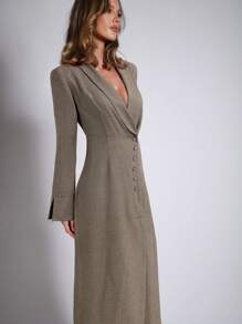 COSMINA 女士优雅喇叭袖收腰连衣裙，秋冬，商务休闲女装，女士工作服，外出服 - 咖啡 - 查看 4