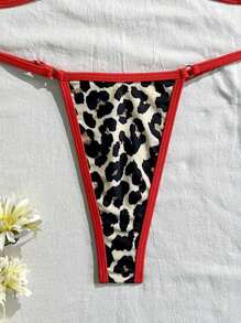 Swim Vcay 2 piezas Nuevo conjunto de bikini de verano con top de tirantes delgados con estampado de leopardo y tanga, sexy