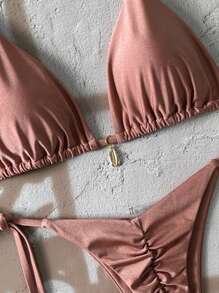 Swim Vcay Bộ đồ bơi bikini 2 mảnh gợi cảm màu trơn cho kỳ nghỉ xuân dành cho nữ - màu nâu - Xem 5