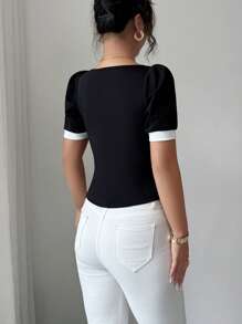 Elenzga Elegant Summer Vacation T-Shirt For Ladies - Black - View 2