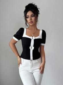 Elenzga Elegant Summer Vacation T-Shirt For Ladies - Black - View 5