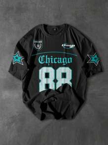 PAVTROS 男士字母和星星图案印花圆领短袖T恤，休闲百搭，适合夏季