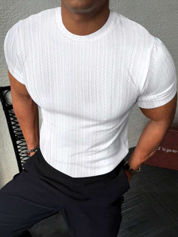 Manfinity Hypemode Men's Solid Color Casual Versatile Crew Neck Short Sleeve T-Shirt, Summer Mens White T-Shirt Mens White T-Shirt Men White T-Shirts White T-Shirt Men Mens White T Shirts White T Shirt For Men White Tees For Men Men Summer Top Knit Tshirt Men Mens Textured T Shirt White T Shirt Men White Tee Shirt Men Knit T-Shirt Men Mens Summer T-Shirt