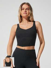 GLOWMODE FeatherFit™ Corset Crush 心形领口可拆卸罩杯束身衣款式运动背心低冲击瑜伽普拉提 Barre Studio 日常休闲装 - 黑色 - 查看 1