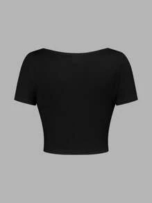 SHEIN Girlism Camiseta de manga corta ajustada y acortada de 2 colores negro y blanco sólido para niñas preadolescentes - Multicolor - Ver 6
