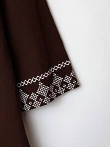 Rusticease 女式休闲宽松七分袖简约衬衫 - 棕色 - 查看 3