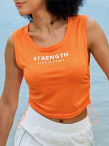 In My Nature Tricou sport casual pentru femei cu imprimeu de litere și camisol cu șnur de strângere