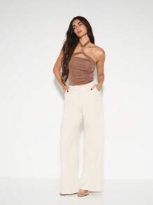 KIZN Metallic Mesh Corset Style Halter Crop Top Party Club Festival Dance Occasion Wear Summer Spring Evening Night Out Tank - Brown - View 3