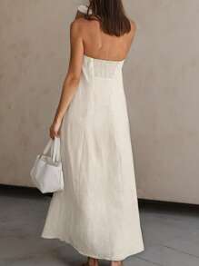 INAWLY Vestido largo suelto y casual de unicolor para mujer