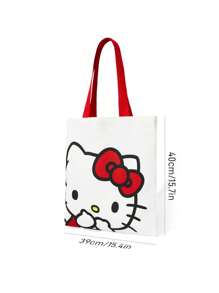 HELLO KITTY AND FRIENDS | SHEIN 1pc Of Cute Red Cartoon Pattern Canvas Tote Bag, Suitable For Students, Women, Suitable For Commuting, School, Outings, Travel, Shopping, Light, Easy To Carry, Can Hold A Computer, Kitty - White - View 9