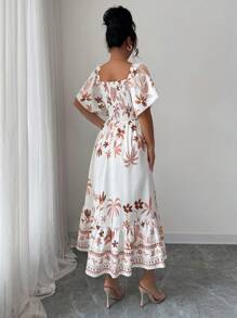 Modelyn Đầm midi tay ngắn in kỹ thuật số cạp chun eo cho nữ - Nhiều màu - Xem 2