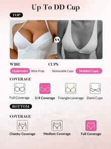 Swim DD+ Traje de baño de una pieza con control de barriga, escote halter y relleno push-up, tallas grandes (DD+) - Blanco - Ver 3