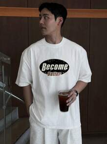 DAZY Herren weiß T-Shirt mit Rundhalsausschnitt und Buchstaben-Muster, Kurzarm für den Sommer, Grafik-Tees - Weiss - Übersicht 5