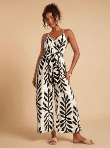 Travachic 女式夏季印花吊带背心连体裤，配自系腰带，无袖，女士夏季服装，沙滩装，春夏，复活节，节日服装，女士沙滩装，春假，女士度假服装，女士音乐会服装，波西米亚风，波西米亚风，音乐节，热带度假女装，浪漫，外出上衣，女士约会夜服装，所有女装，秋装，秋季