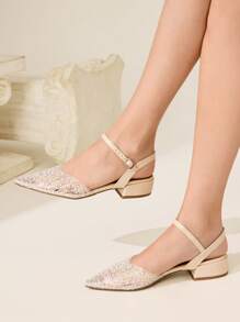 CUCCOO CHICEST Damen Neue Sommer Strass Spitze Quadratische Dicke Niedriger Absatz Elegante Mode Transparente Apricot PVC Kunstleder Flache Slip-On Sandalen, Geeignet für Nachmittagstee, Dates, Modepartys und Urlaub