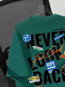 SHEIN Teen Boy Casual Graphic Short Sleeve T-Shirt, Suitable For Summer - Dark Green - View 4