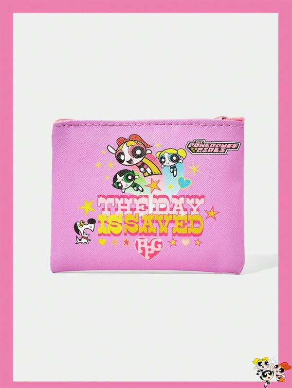 THE POWERPUFF GIRLS X SHEIN 1pc Women Casual Cute Creative Blossom, Bubbles, Buttercup Pattern Card Holder, Credit Card Wallet, Multi-Function Coin Purse, Purple Color