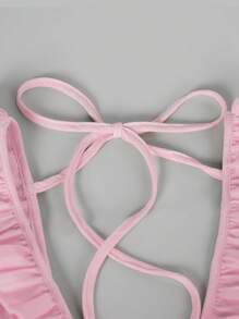 Arcane Artistry Women's Ruffle Strap Mini Dress, Pale Yellow Casual Minimalist Style, Suitable For Summer Vacation - Baby Pink - View 6