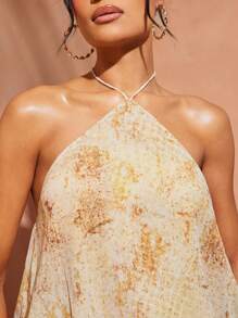 Hauture Sexy Summer Casual Animal Snake Printed Bubble Hem Peplum Mini Dress - Yellow - View 5