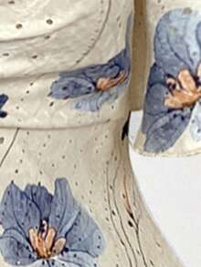 SHEIN VCAY 女士夏季露肩抽绳T恤套装 女装 夏季服装 大码波西米亚风上衣 印花露肩上衣 大码夏季衬衫 女士波西米亚风夏季上衣 波西米亚风上衣 大码印花女式上衣 - 杏色 - 查看 7