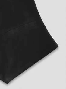 INAWLY 女式春夏纯色单排扣 V 领背心夹克 - 黑色 - 查看 5