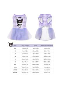 HELLO KITTY AND FRIENDS | SHEIN 1pc Cartoon Pattern Contrast Mesh Pet Dress, Plaid Pattern, Cat & Dog Dress, Sweet Style, Size XXS-XXXXL, Extra Small, Extra Large, - Mauve Purple - View 2