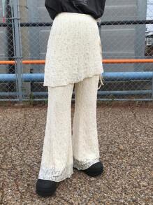 FRIFUL Women's Textured Fabric Detachable Ruffle Waist Tie Side Bow Casual Slim Fit 2 Pieces Set, Autumn - Apricot - View 4