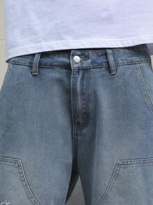 Manfinity EMRG Shorts de mezclilla de moda con bolsillos rotos y dobladillo deshilachado de unicolor para hombre