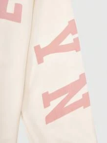 1pc Girls Letter Print Crew Neck Knitted Long Sleeve T-Shirt, Casual & Versatile - Suitable For Travel And Outdoor - Apricot - View 3