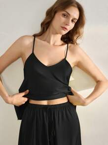 Ocili 女士柔软、光滑、丝滑缎面睡衣套装 - 黑色 - 查看 6