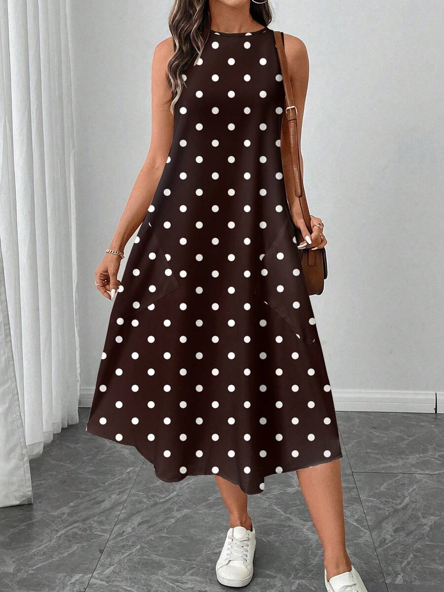 SHEIN LUNE Women's Casual Polka Dot Pattern Mid-Length Dress, Suitable For Spring/Summer Suitable For Going Out Chic Dress,Casual - Multicolor - View 1