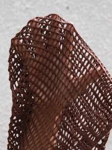 Slaydiva 2025春夏新款时尚度假沙滩泳衣派对优雅性感棕色镂空钩针宽松无袖上衣+腰带装饰迷你短裤女两件套，适合音乐节、性感街头风、毕业季、西部游牧风、波西米亚风 - 棕色 - 查看 9