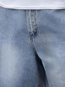 Manfinity Homme Quần short denim thời trang giản dị đa năng có túi màu trơn cho nam - Rửa nhẹ - Xem 6