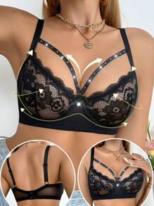 SHEIN 1 Áo ngực ren lưới hở vai gợi cảm cho nữ - màu đen - Xem 3