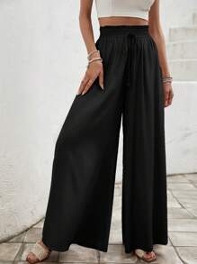 Easowa Paperbag Waist Wide Leg Trousers - Black - View 3