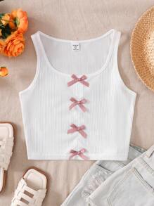 SHEIN Top de tirantes informal con decoración de lazo para niñas preadolescentes