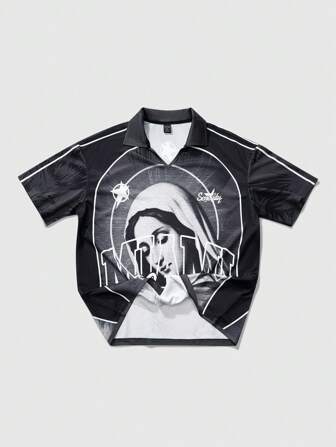 Prep Street Life Unisex Vintage Street Style Character & Number Graphic Print Polo Shirt, Short Sleeve