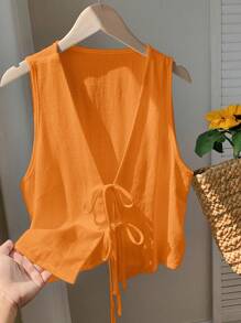 Comfortcana Blusa casual in lino estiva da donna con laccio al collo