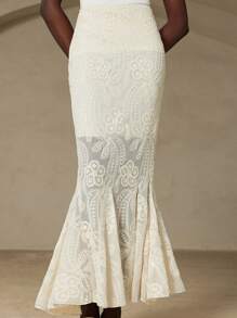 Aveloria Rosie 优雅时尚的法式设计女士腰裙，精致的 3D 刺绣细节，别致百搭 - 米色 - 查看 4