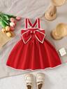 SHEIN Baby Girl Elegant Textured Fabric Contrast Bow Dress